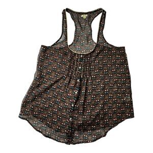 Aerie sheer Chiffon floral boho Racerback tank size M gold trim button detail